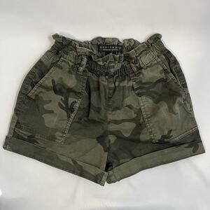 Sanctuary Camo Paperbag Shorts High Waist Cuffed Womens S